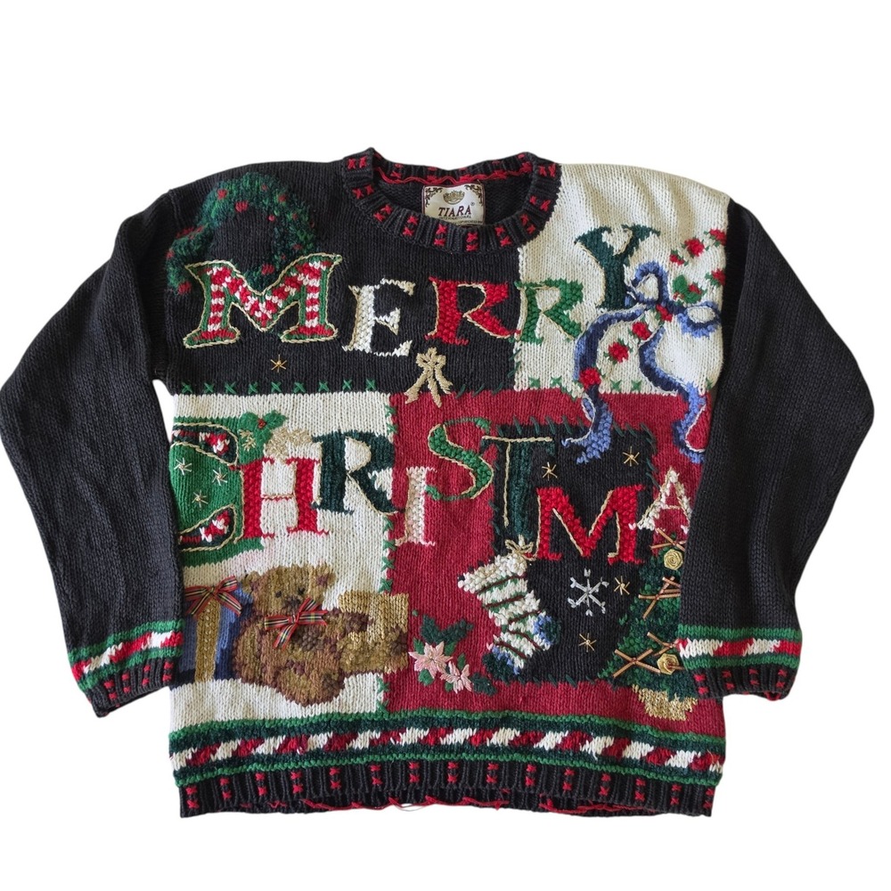Vintage Tiara International Womens Christmas Sweater Black Vintage 1998 Medium